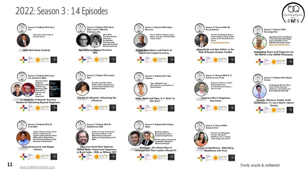 2021 : Season 2 22 2022: Season 3 of India's Leading Business Podcast QuoteUnQuote With KK